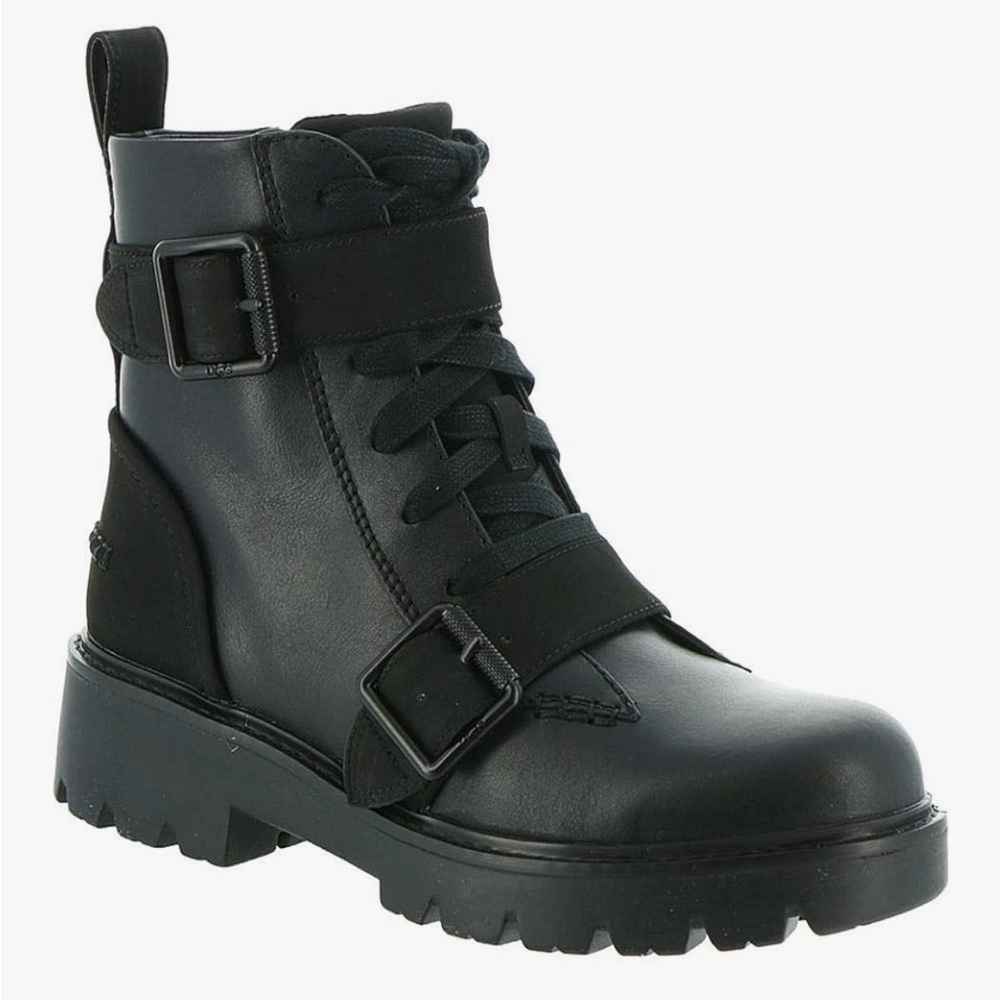Ugg Black Buckle Lace-Up Combat Boot